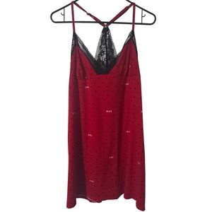 Secret Treasures Red Heart Print Nightgown Lace Trim Strappy Sleepwear, Large